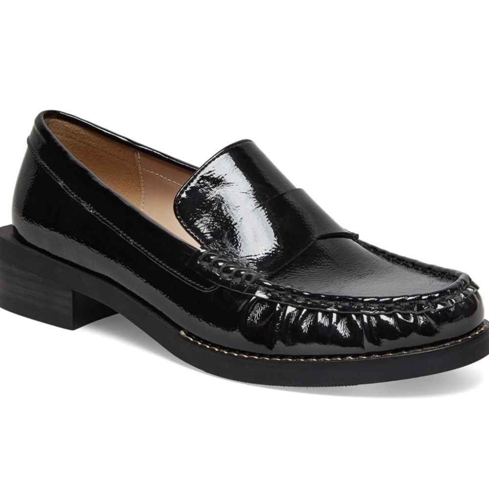 NIB Silent D x Free People Lara Loafer Sz 38 Black Patent Crinkle Vegan - Picture 3 of 13